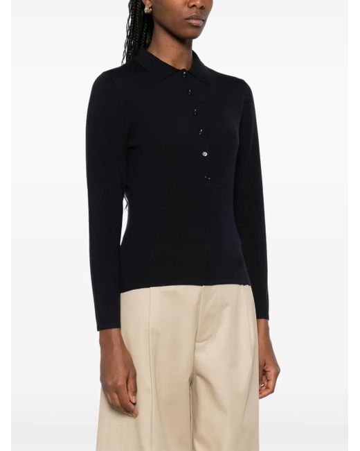 Allude Black Fine-Knit Polo Shirt