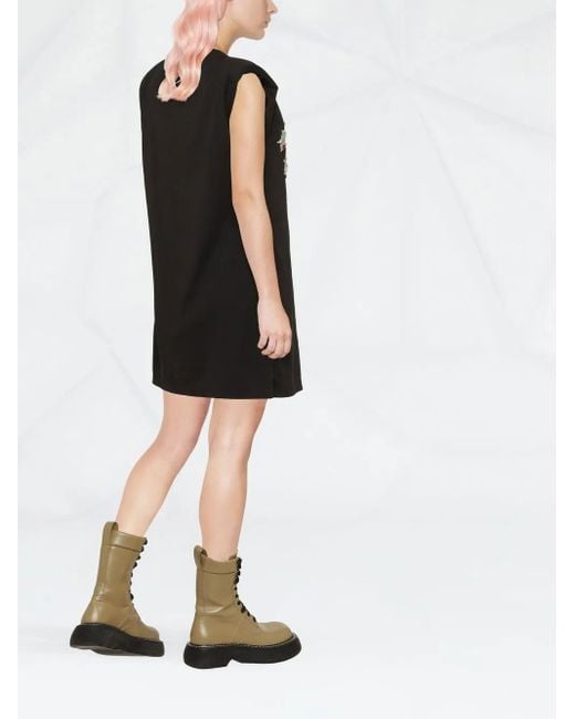 Philipp Plein Black Embellished Logo-Print T-Shirt Dress