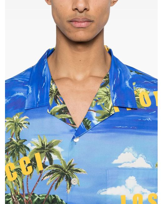 Gucci Blue Printed Bowling Shirt For for men