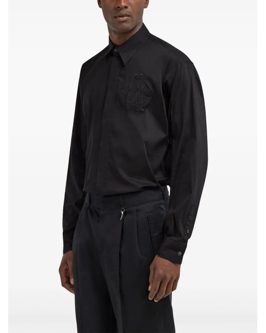 Roberto Cavalli Blue Embroidered-Logo Shirt for men