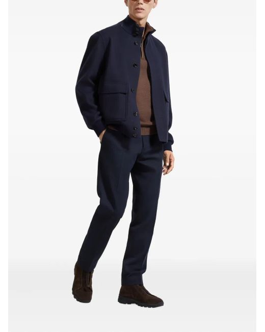 Zegna Blue Pleated Tailored Trousers for men
