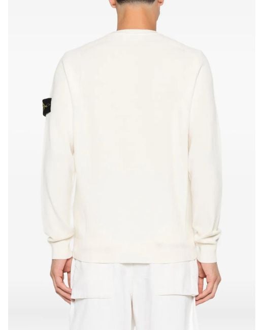 Stone Island White Stretch Wool Crewneck Sweater With Reverse Stitch Details for men