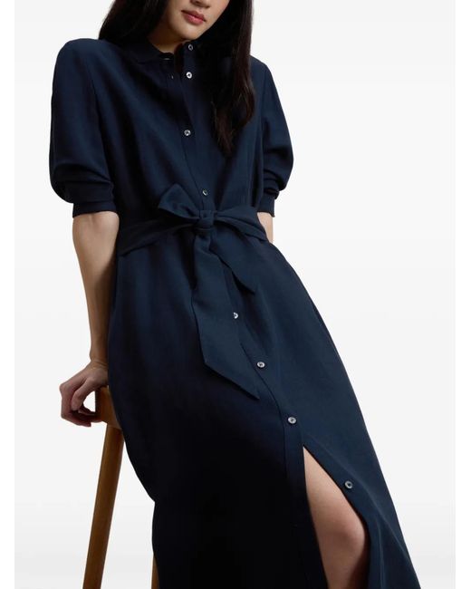 Woolrich Blue Linen Blend Shirt Dress With Belt