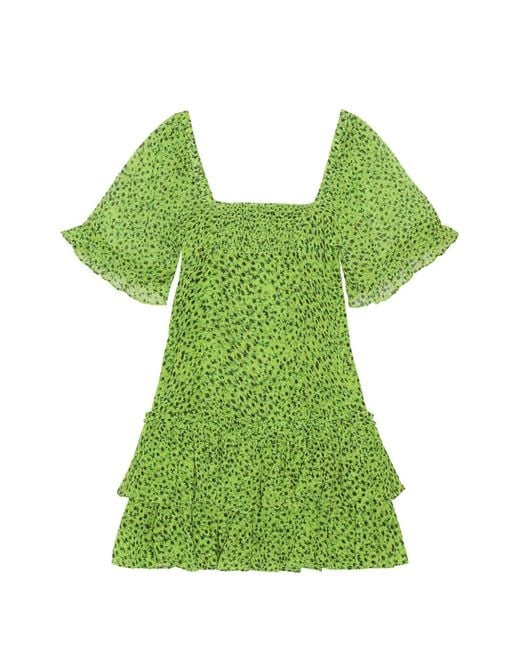 Ganni Green Floral Ruffled Mini Dress