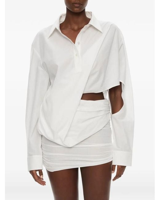 Christopher Esber White Aiba Draped Cut-Out Mini Shirt Dress