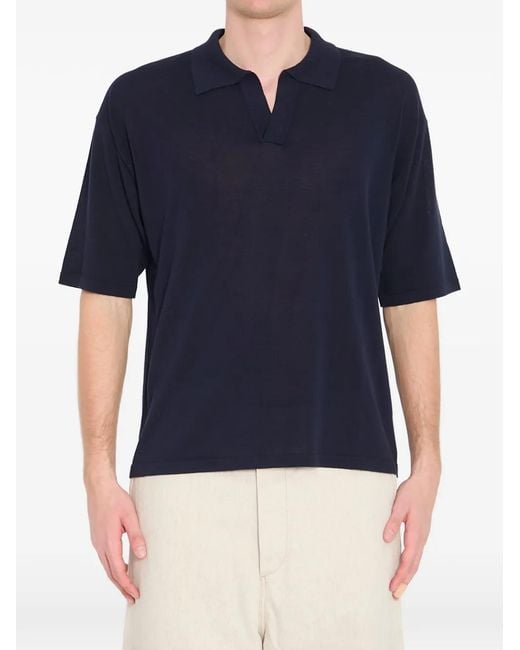 Roberto Collina Blue Ribbed V-Neck Polo Shirt for men