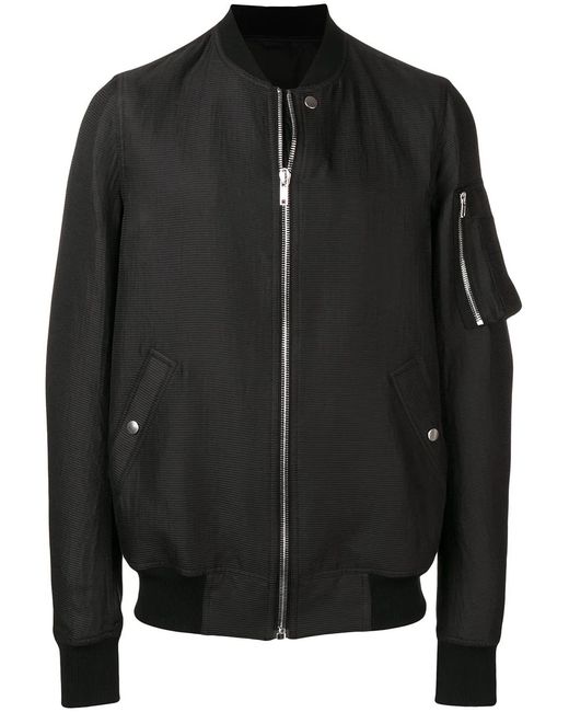 Rick Owens Black Bomber Jacket With Rib Collar for men
