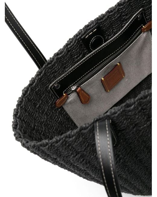COACH Black Small Straw Tote Bag
