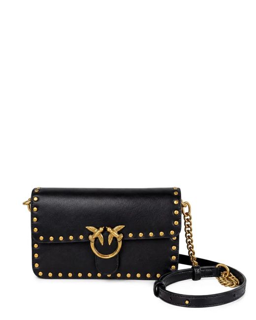 Pinko Black Love One Studded Leather Cross Body Bag