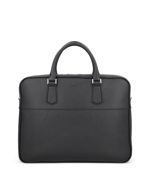 Boss Black Textured Top-Handle Tote Bag for men