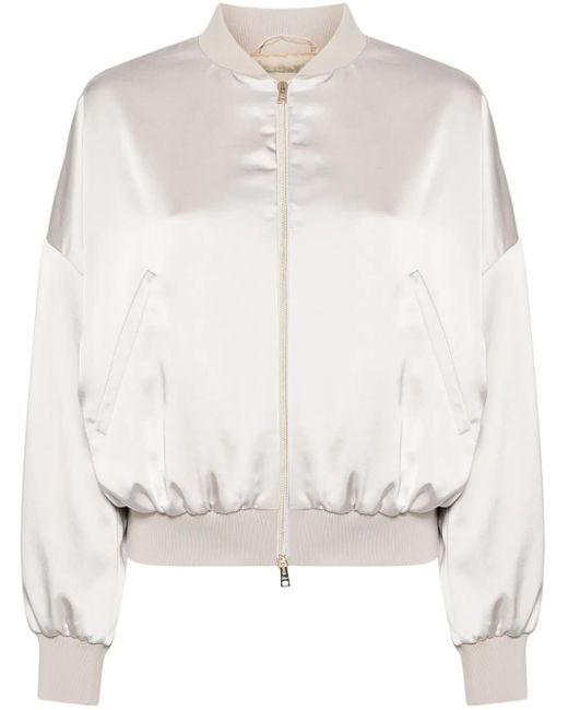 Herno White Luxury Satin Bomber Jacket