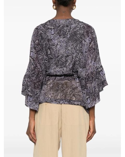Isabel Marant Gray Tekia Abstract-Print Ruffled Shirt