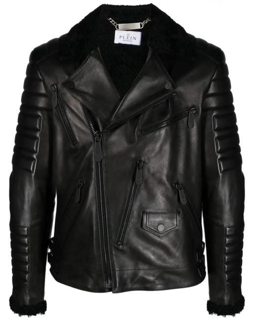 Philipp Plein Leren Jack in het Black voor heren
