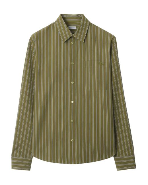 Burberry Green Cotton Striped Shirt for men