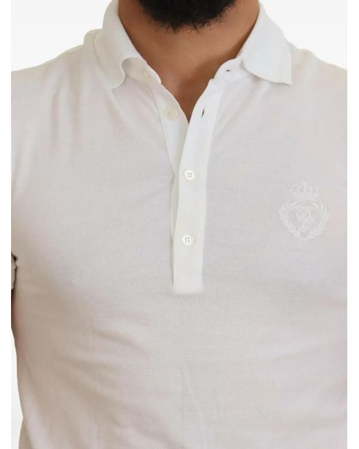 Dolce & Gabbana White Logo-Patch Polo Shirt for men