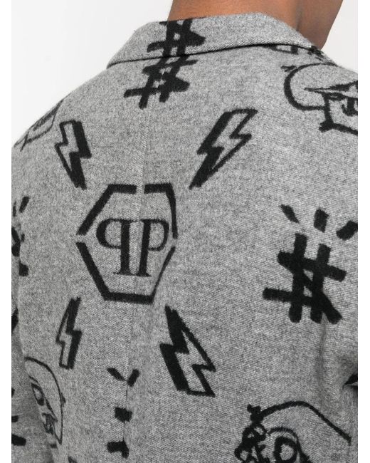 Philipp Plein Gray Graphic-Print Blazer for men