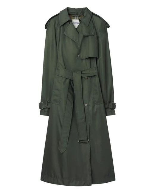 Burberry Green Hooded Belted Nylon Trench Coat