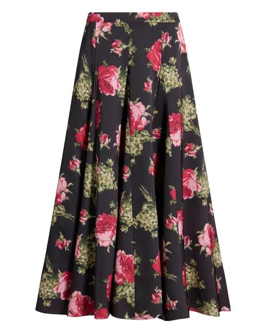 Cinq À Sept Red Baroque Roses Hilda Satin Midi Skirt