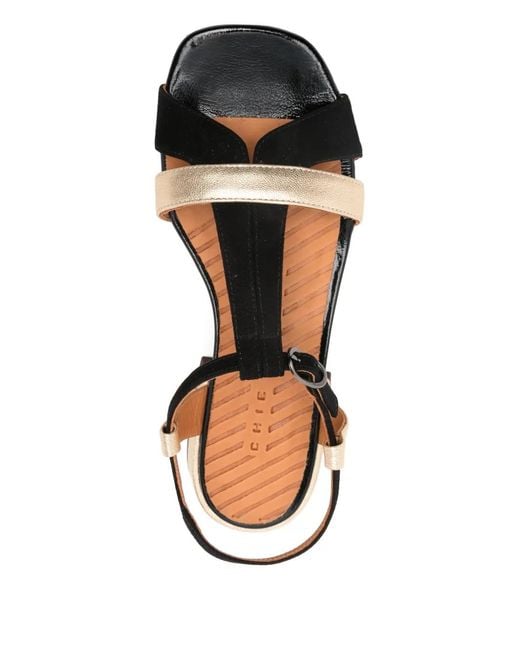 Chie Mihara Brown T-Strap Metallic-Effect Flat Sandals