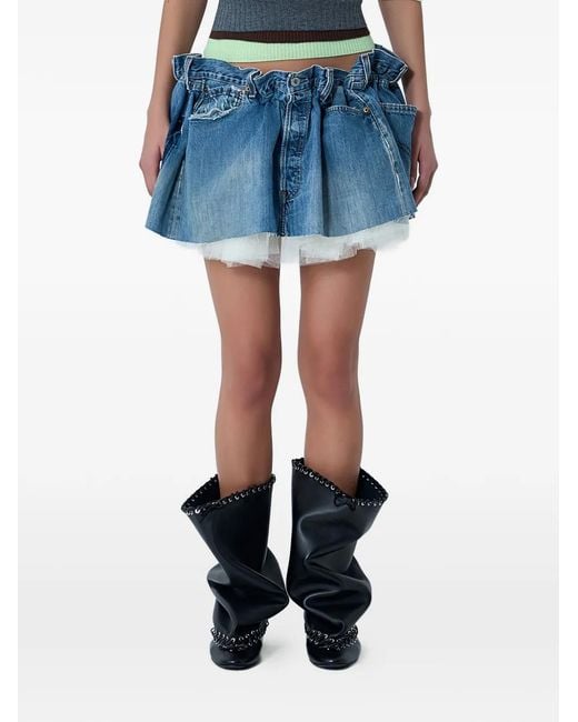 August Barron Blue Ruched Mini Skirt