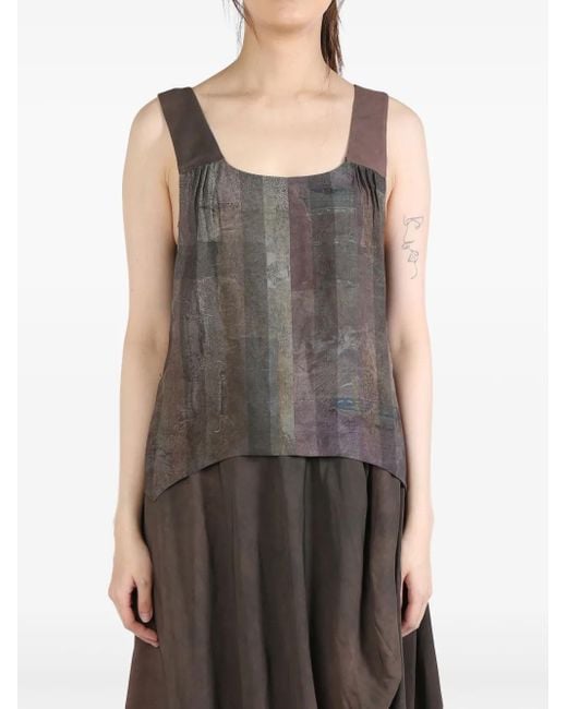 Ziggy Chen Brown Collaged Graphic-Print Top
