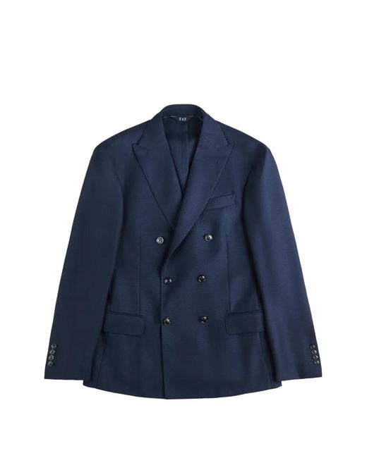 Fay Blue Double-Breasted Peak-Lapel Jacket for men