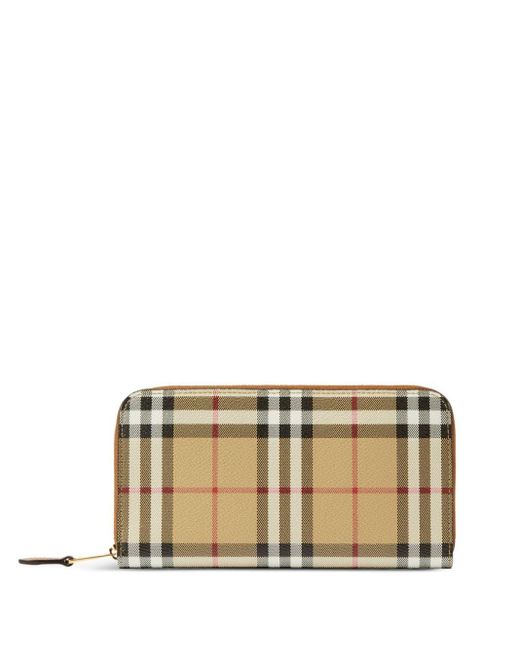 Burberry Natural Checked Zipped Leather Wallet