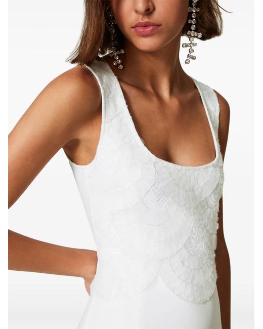 Twinset White Embroidered Crepe Midi Dress