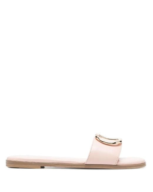 Twinset Pink Logo Plaque Square-Toe Slides