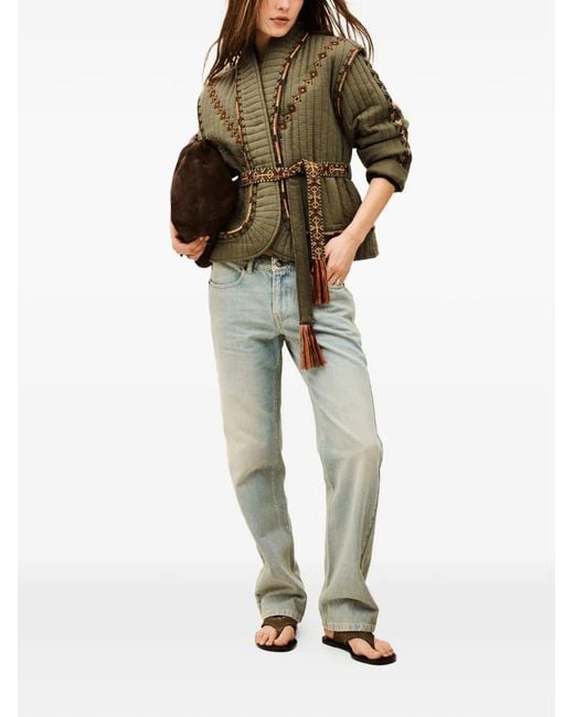 Ba&sh Green Cocoon Quilted Embroidered Jacket