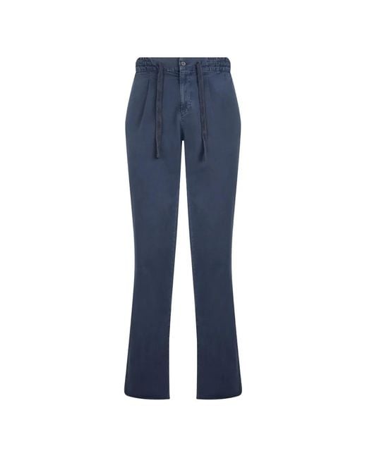 Fedeli Blue Straight-Leg Drawstring Trousers for men