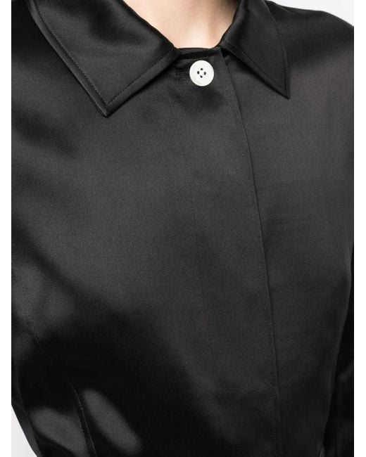 Thom Browne Black Belted-Waist Satin Shirtdress