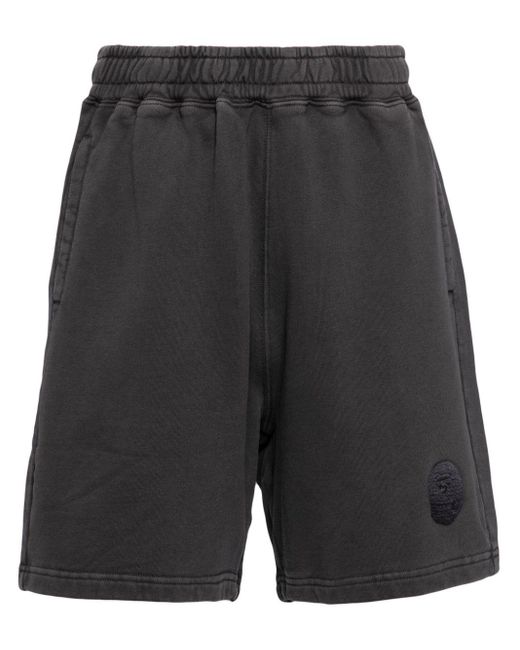 Embroidered-logo cotton shorts A Bathing Ape de hombre de color Black