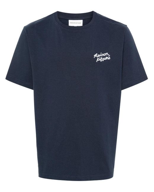 Maison Kitsuné Blue Embroidered-logo Cotton T-shirt for men