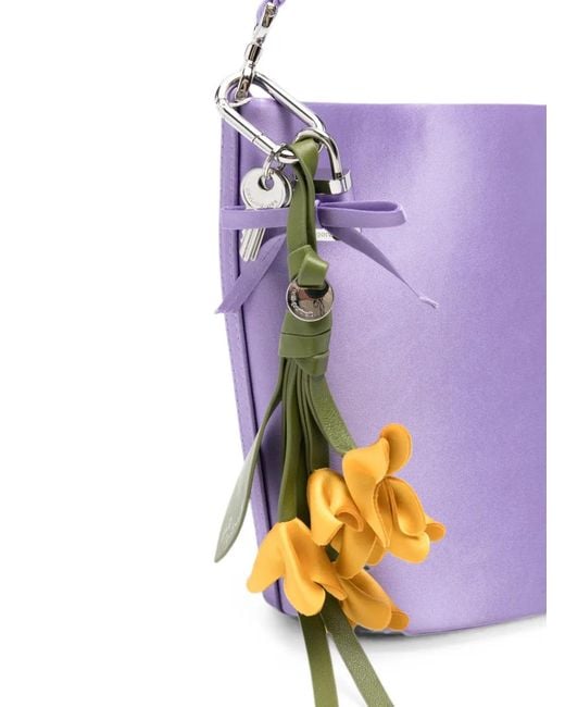 Self-Portrait Purple Satin Floral-Charm Tote Bag