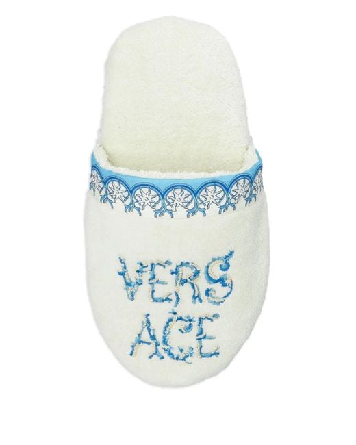Versace White Embroidered Slippers