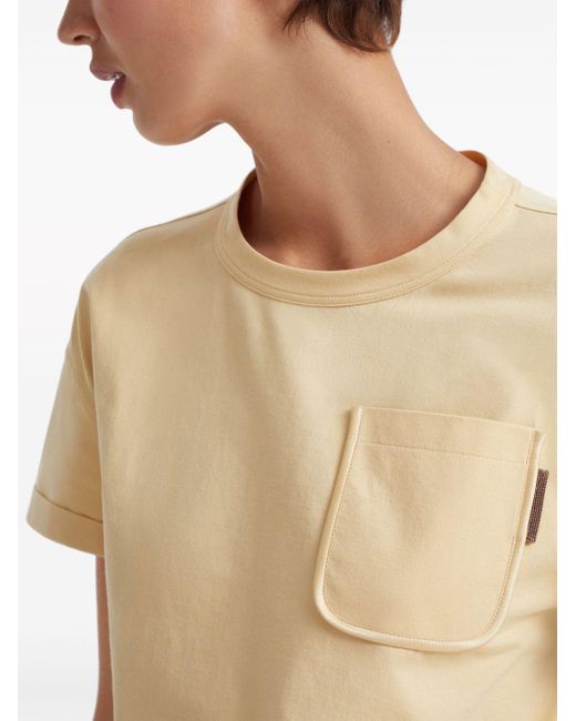 Brunello Cucinelli Natural Shiny Tab Cotton T-Shirt