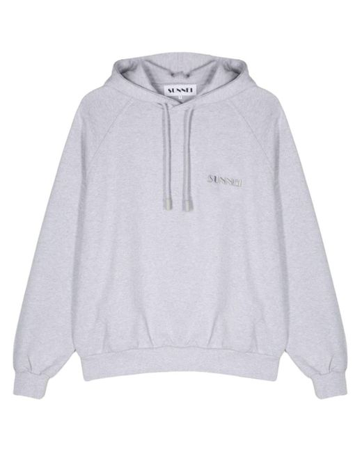 Sunnei Gray Logo-embroidered Cotton Hoodie