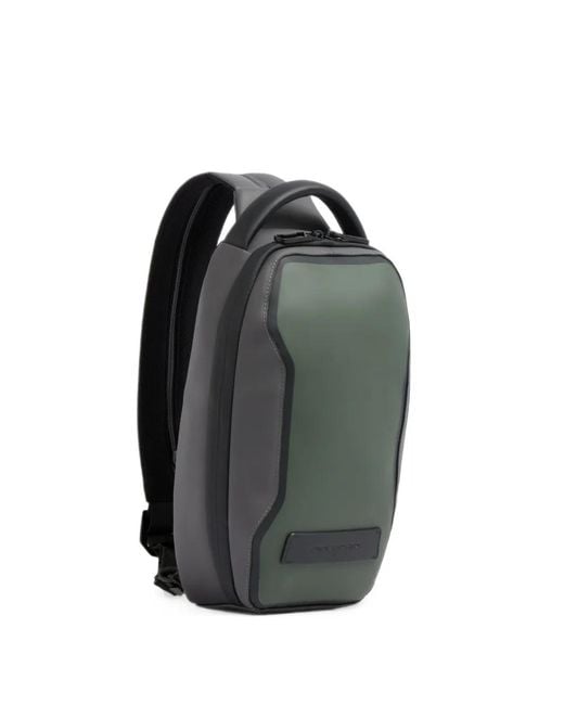 Piquadro Black Logo-Patch Panelled Backpack for men