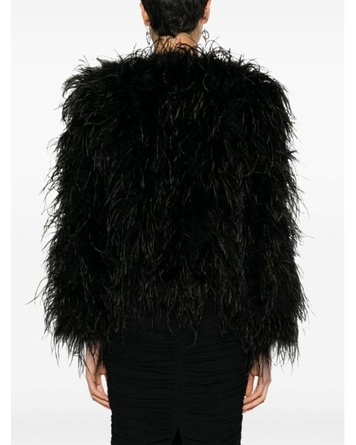 Nissa Black Ostrich-feather Jacket