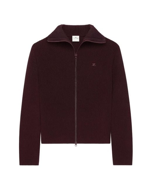 Courreges Red Ribbed-Knit Zip-Up Sweater for men
