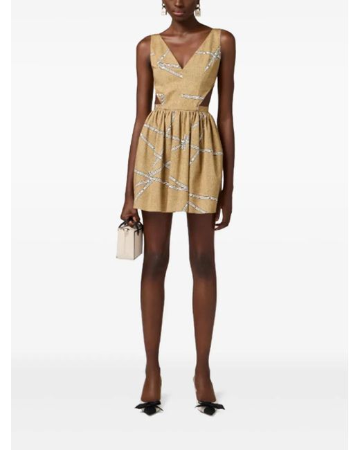 Elisabetta Franchi Natural Printed Cut-Out Mini Dress