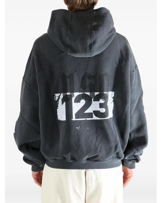 RRR123 Black Membership Uso Logo-Print Hoodie