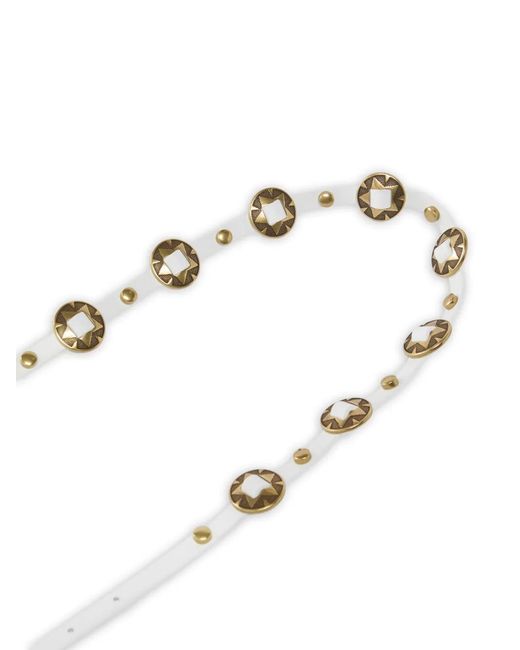 Pinko White Stud Embellished Leather Belt
