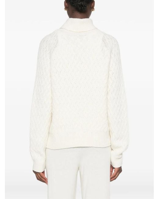 SERGIO MORETTI FIRENZE White Cable-Knit Turtleneck Sweater