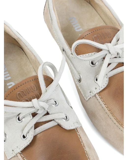 Miu Miu White Leather Boat Shoes