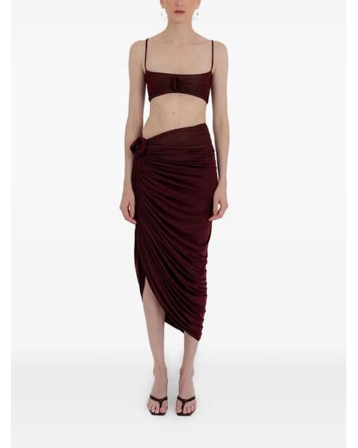 Maygel Coronel Red Medusa Draped Skirt Set
