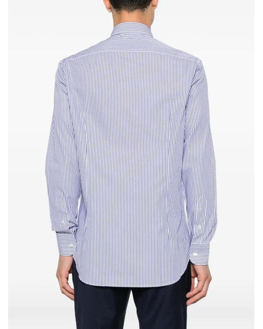 Etro Purple Vertical-Stripe Logo-Embroidered Shirt for men