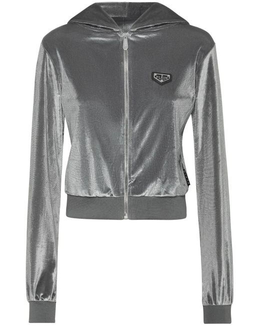 Philipp Plein Gray Strass Skull Hoodie