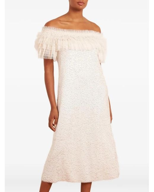 Needle & Thread White Ruffled Midi Dress